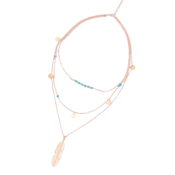 3 Layer Feather Necklace - Gold - Picture 4 of 4